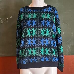 Vintage Geometric Patterned Sweater in Blue and Green